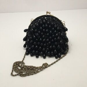 LaRegale Black Elegant Beaded Clutch Purse Small Flapper Style